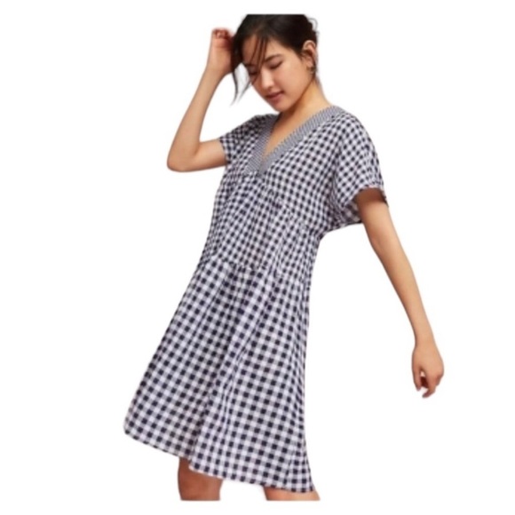 11.1 Tylho Anthropologie V-Neck Gingham Swing Dress NWT - Picture 2 of 5